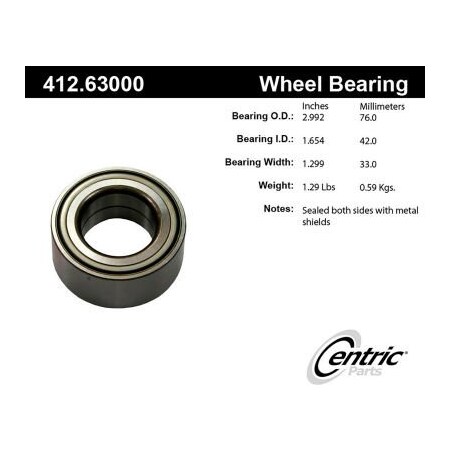 Centric Premium Double Row Wheel Bearing, Parts 412.63000 412.63